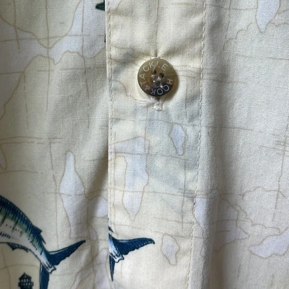 HOOK & TACKLE Swordfish Lighthouse Fishing Nautical Map Button Down Size Medium - Picture 6 of 11